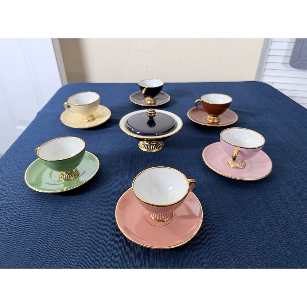 Fiorentine Espresso Set Multi-Color Gold Trim Italian Porcelain Vintage Set